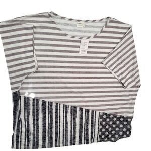 SIMPLE Suzanne Betro 4X Striped Print Block Dolman Sleeve Boatneck Tunic Top NWT